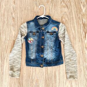 Mudd Blue Jean Jacket Girls Size 12 Knit Sleeves 4-pocket Front Size 12